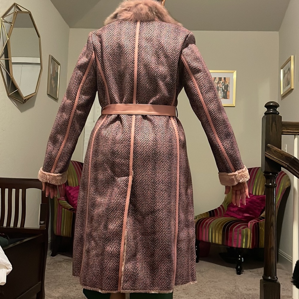 New Multi faux fur / micro suede midi winter coat with  snaps and belt. - Picture 8 of 8